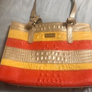 RARE DISCONTINUED BRAHMIN MANDY IN FIZZ VINEYARD TRI-COLOR STRIPE COLLECTION